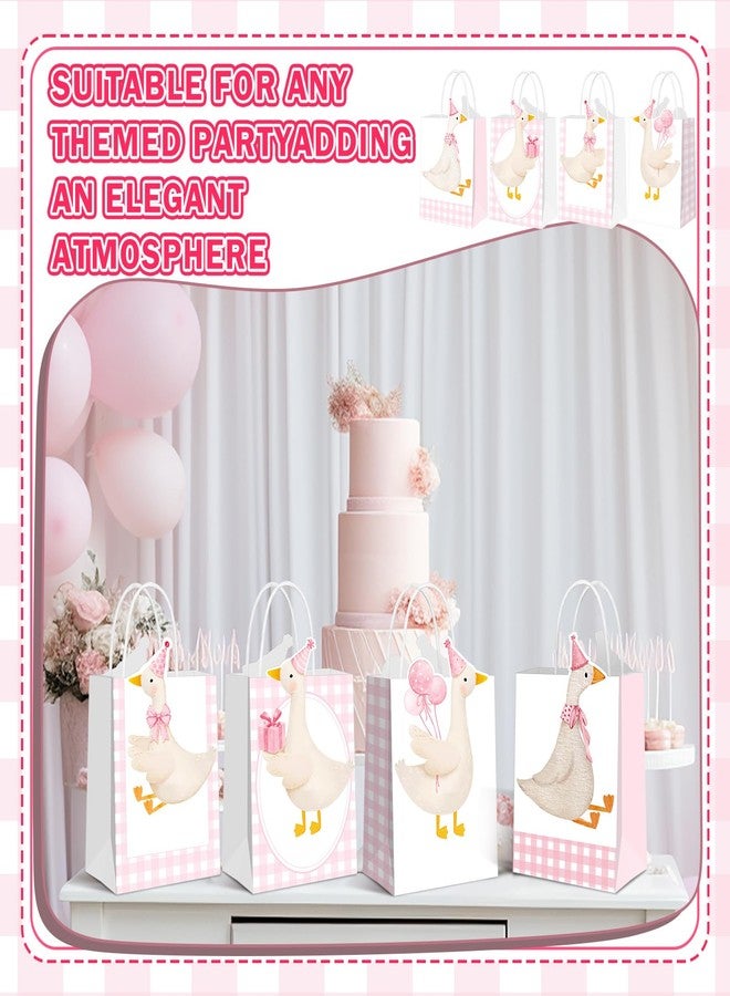 Kolldenn 24 Pcs One Silly Goose Party Favors Cute Treat Bags Gift Gingham Gift Goodies Bags Silly Goose Party Decoration Coquette Bow with Handles for Birthday Baby Shower Supplies(Pink,Classic) - Image 4
